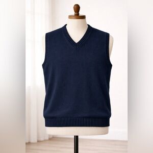 Vintage LL Bean Sweater Vest Mens Large Navy Cotton V Neck Preppy